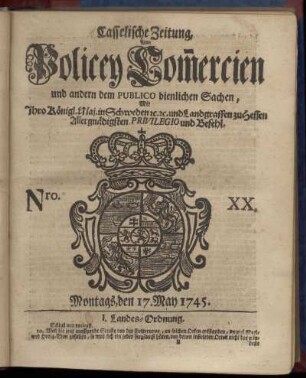 Nro. XX, Montags, den 17. May 1745