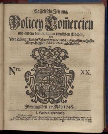 Nro. XX, Montags, den 17. May 1745