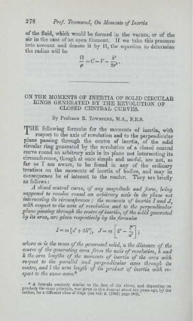 On the moments of inertia of solid circular rings generated by the revolution of closed central curves.