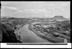 Sächsische Schweiz, Blick von der Bastei auf das Elbtal bei Rathen mit Lilienstein