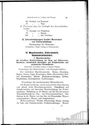 IV. Maschinenlehre, Elektrotechnik, Baukonstruktionslehre