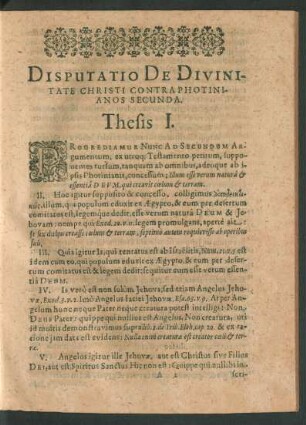 Disputatio De Divinitate Christi Contra Photinianos Secunda.