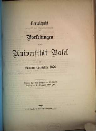 Verzeichnis der Vorlesungen. 1876, 1876. SS.