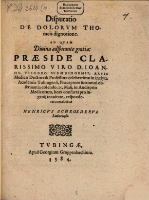 Disputatio de dolorvm thoracis dignotione