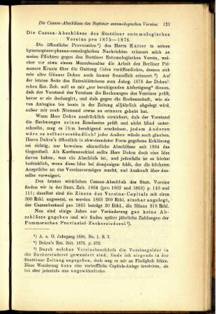 Die Cassen-Abschlüsse des Stettiner entomologischen Vereins pro 1875 - 1878