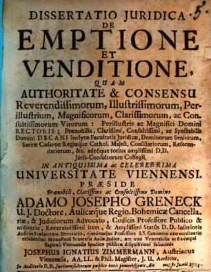 Diss. iur. de emptione et venditione