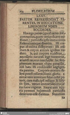 LXXV. Pastor Reprehendat Parentes, in Educatione Liberorum Nimis Socordes