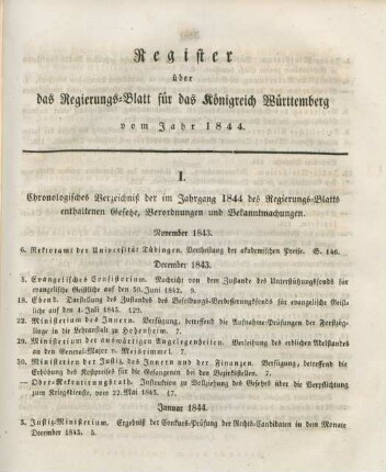 Register über das Regierungs-Blatt für das Königreich Württemberg vom Jahr 1844