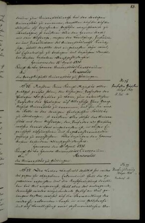 Berufung des Professors Gieseler aus Bonn als ordentlicher Professor der Theologischen Fakultät.