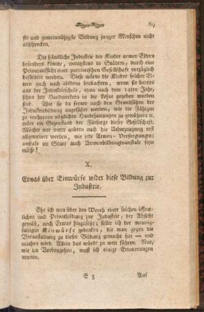 X. Etwas übr Einwürfe wider diese Bildung zur Industrie