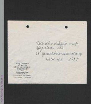 Speisefolge und Teilnehmerkarte zur 23. Generalversammlung des ADF 1905 in Halle