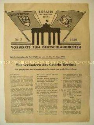Mitteilungsblatt der FDJ-Landesvorstandes Berlin zur Vorbereitung des Deutschlandtreffens der Jugend 1950