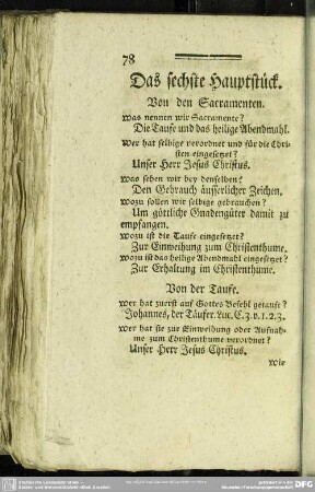 Das sechste Hauptstück. Von den Sacramenten