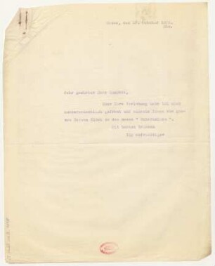 Brief an Erwin Lendvai : 19.10.1926