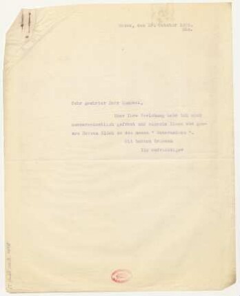 Brief an Erwin Lendvai : 19.10.1926