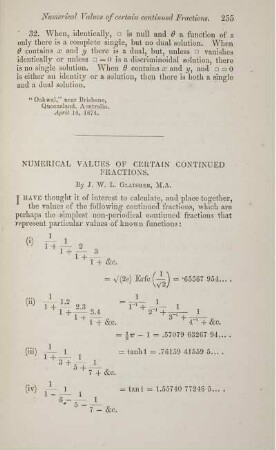 Numerical values of certain continued fractions.