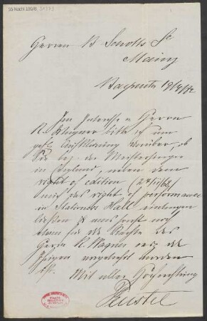 Brief an B. Schott's Söhne : 19.04.1882