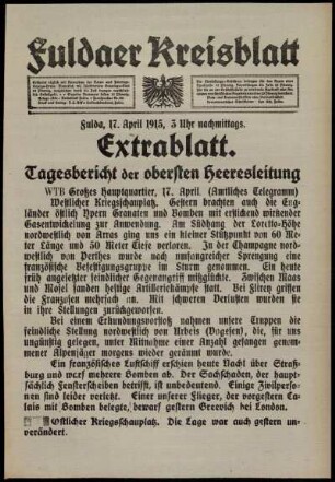 Ausgabe vom Samstag, den 17. April 1915.