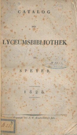 Catalog der Lyceumsbibliothek zu Speyer