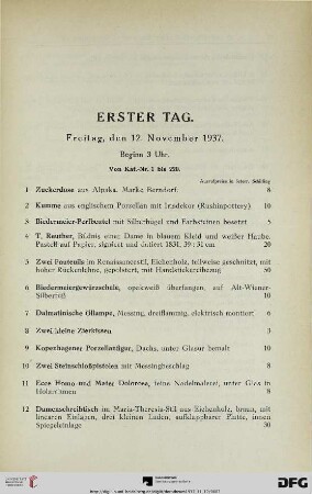 Erster Tag: Freitag, den 12. November 1937, Beginn um 3 Uhr (Nr. 1-220)