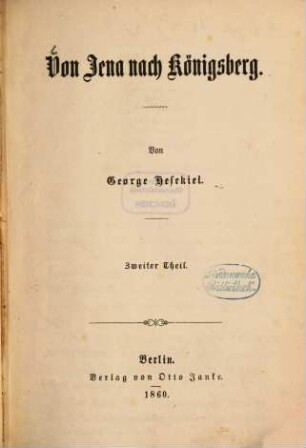Von Jena nach Königsberg, Zweiter Theil