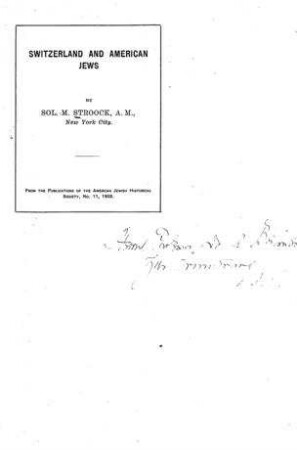 Switzerland and American Jews / by Sol. M. Stroock