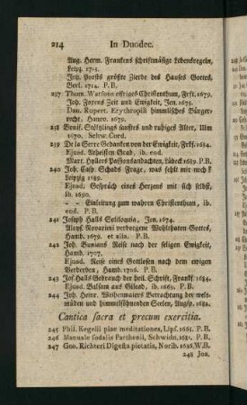 214-230, Cantica sacra et presum exercitia. - Theologici varii argumenti.