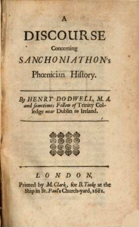 A Discourse concerning Sanchoniathon's Phoeniciam history