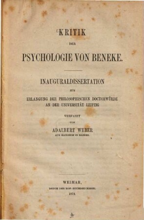 Kritik der Psychologie von Beneke : Inaug. Diss.