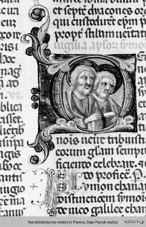 Breviarium Fratrum Minorum cum psalterio et kalendario : Zweispaltige Textseite mit Initiale D: Simon und Judas