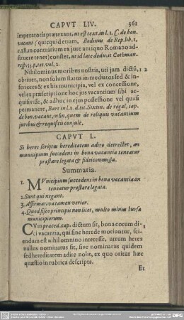 Caput L [LV]. Si heres scriptus hereditatem adire detrectet, an municipium succedens in bona vacantia teneatur praestare legata & fideicommissa