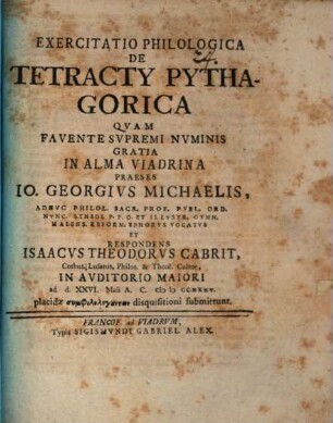 Exercitatio philol. de tetracty Pythagorica
