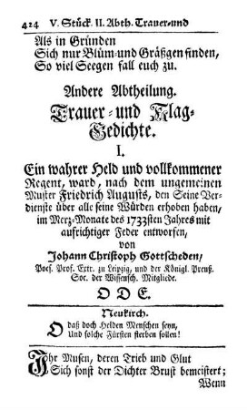 Andere Abtheilung. Trauer- und Klag-Gedichte.