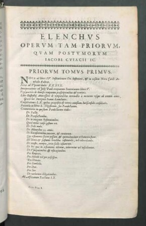Elenchus Operum tam Priorum.