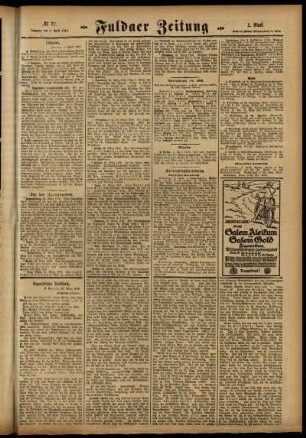 Zweite Ausgabe vom Samstag, den 01. April 1916.
