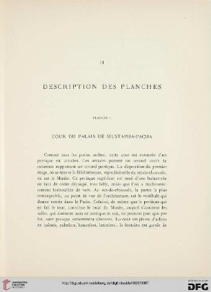 II: Description des planches