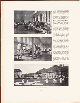 Rudolf Virchow-Krankenhaus, Berlin: Ansicht, Innenansichten Waschküche (aus: Neubauten der Stadt Berlin, Bd. VI, 1907)