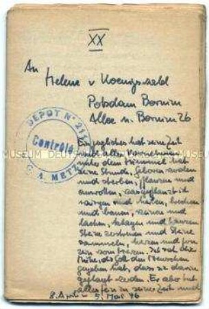 Tagebuch (Band 20) von Harald von Koenigswald über den Alltag im Kriegsgefangenenlager in Sarrebourg, u.a. über den Tod eines Mitgefangenen - Familienkonvolut