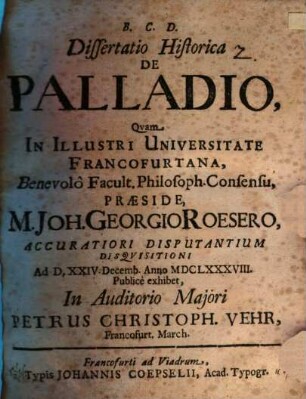 Diss. hist. de palladio