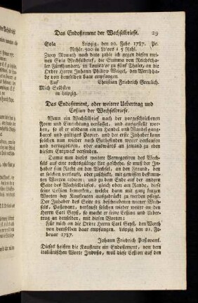 29-37, Das Endoßement der Wechselbriefe; Von der Acceptation der Wechselbriefe; Von der Verfallzeit der Wechselbriefe; Von den Respecttagen der Wechselbriefe