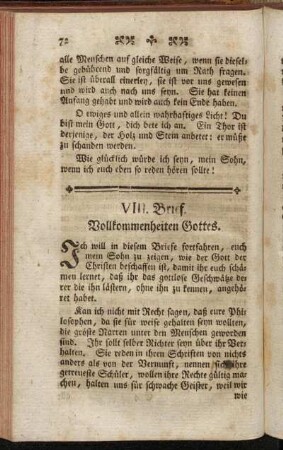 VIII. Brief. Vollkommenheit Gottes.