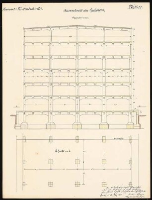 Hafenanlage, Danzig-Neufahrwasser Schinkelwettbewerb 1914: Speicher im Freibezirk: Schnitte 1:66,6