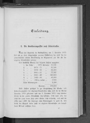 I. Die Bevölkerungsziffer nach Altersklassen.