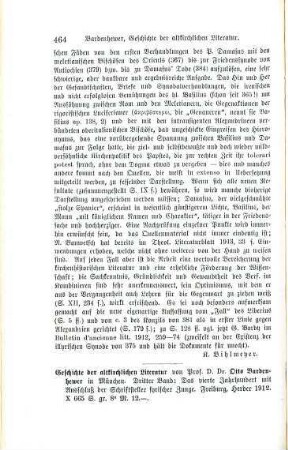 464-466 [Rezension] Bardenhewer, Otto, Das vierte Jahrhundert mit Ausschluss der Schriftsteller syrischer Zunge