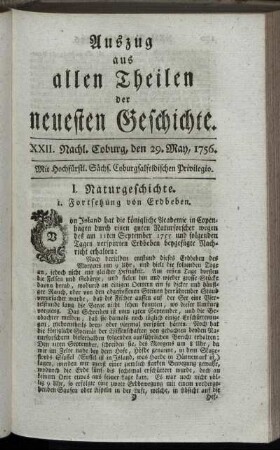 XXII. Nachl. Coburg, den 29. May, 1756.