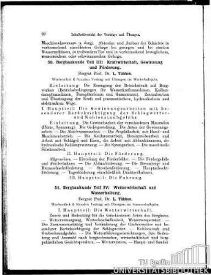51. Bergbaukunde Teil IV: Wetterwirtschaft u. Wasserhaltung