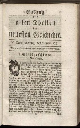 V. Nachl. Coburg, den 2. Febr. 1757.