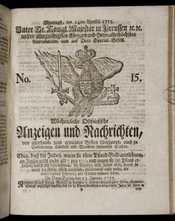No. 15. Montags, den 14ten Aprilis, 1755.