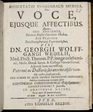 Dissertatio Inauguralis Medica, De Voce, Eiusque Affectibus