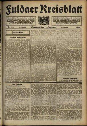 Zweite Ausgabe vom Samstag, den 17. September 1910.
